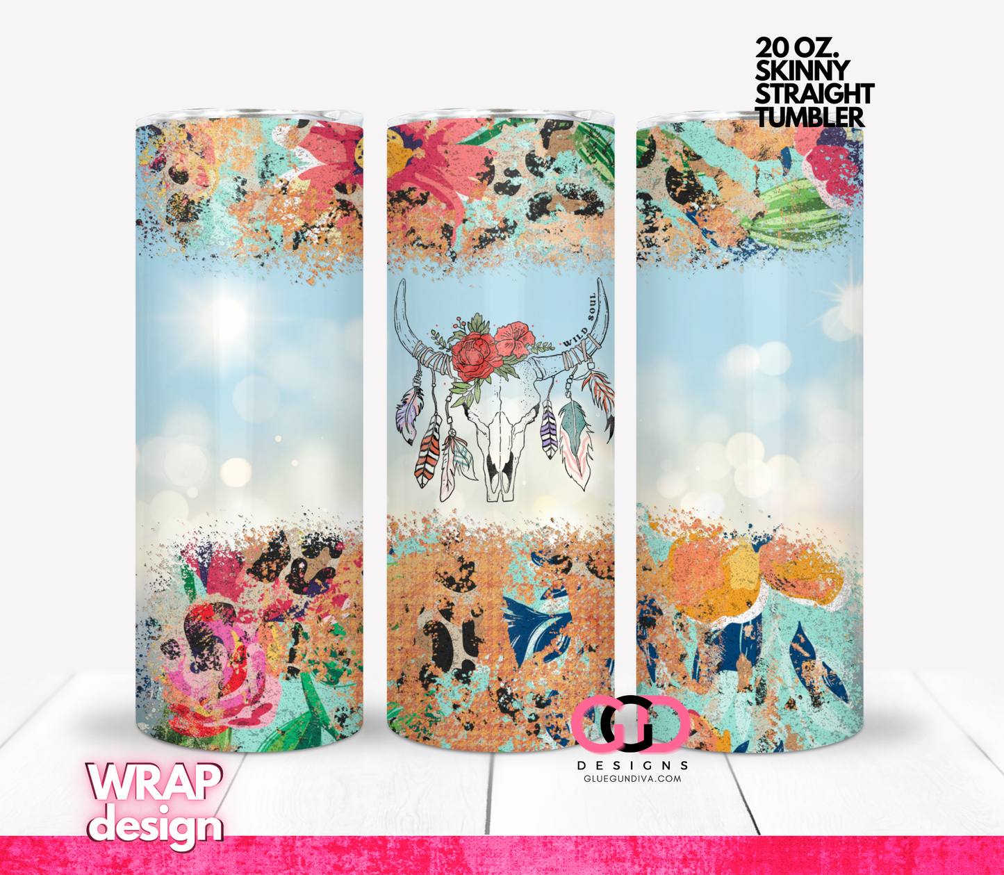 Wild Soul Flowers -   Digital tumbler wrap for 20 oz skinny straight tumbler