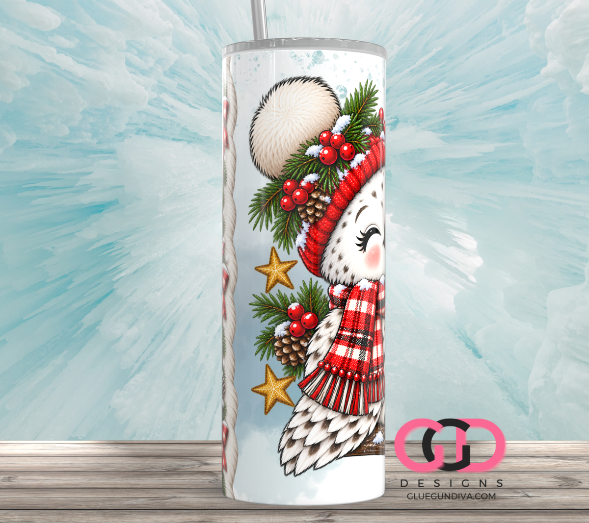 Boop Snow Owl -  Digital tumbler wrap for 20 oz skinny straight tumbler