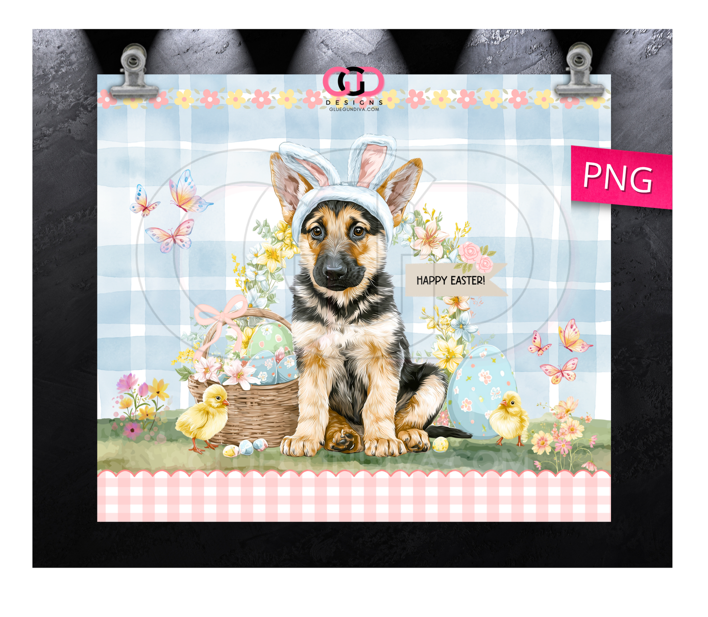German Shepherd Easter Puppy  -  Digital tumbler wrap for 20 oz skinny straight tumbler