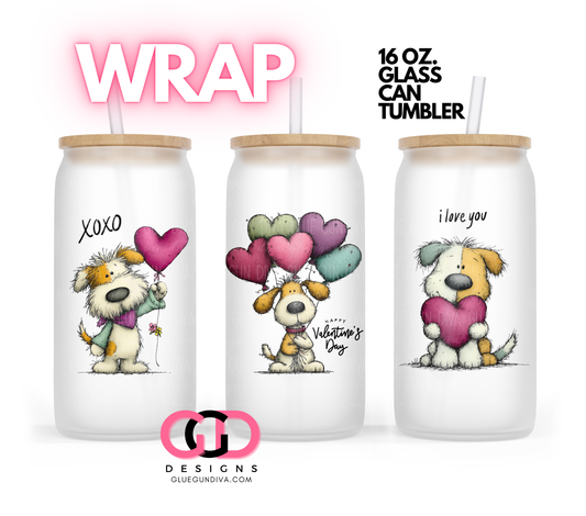 Dogs Valentines Day -   Digital wrap for 16 oz glass can