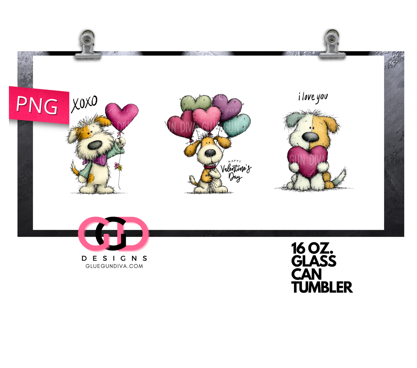 Dogs Valentines Day -   Digital wrap for 16 oz glass can