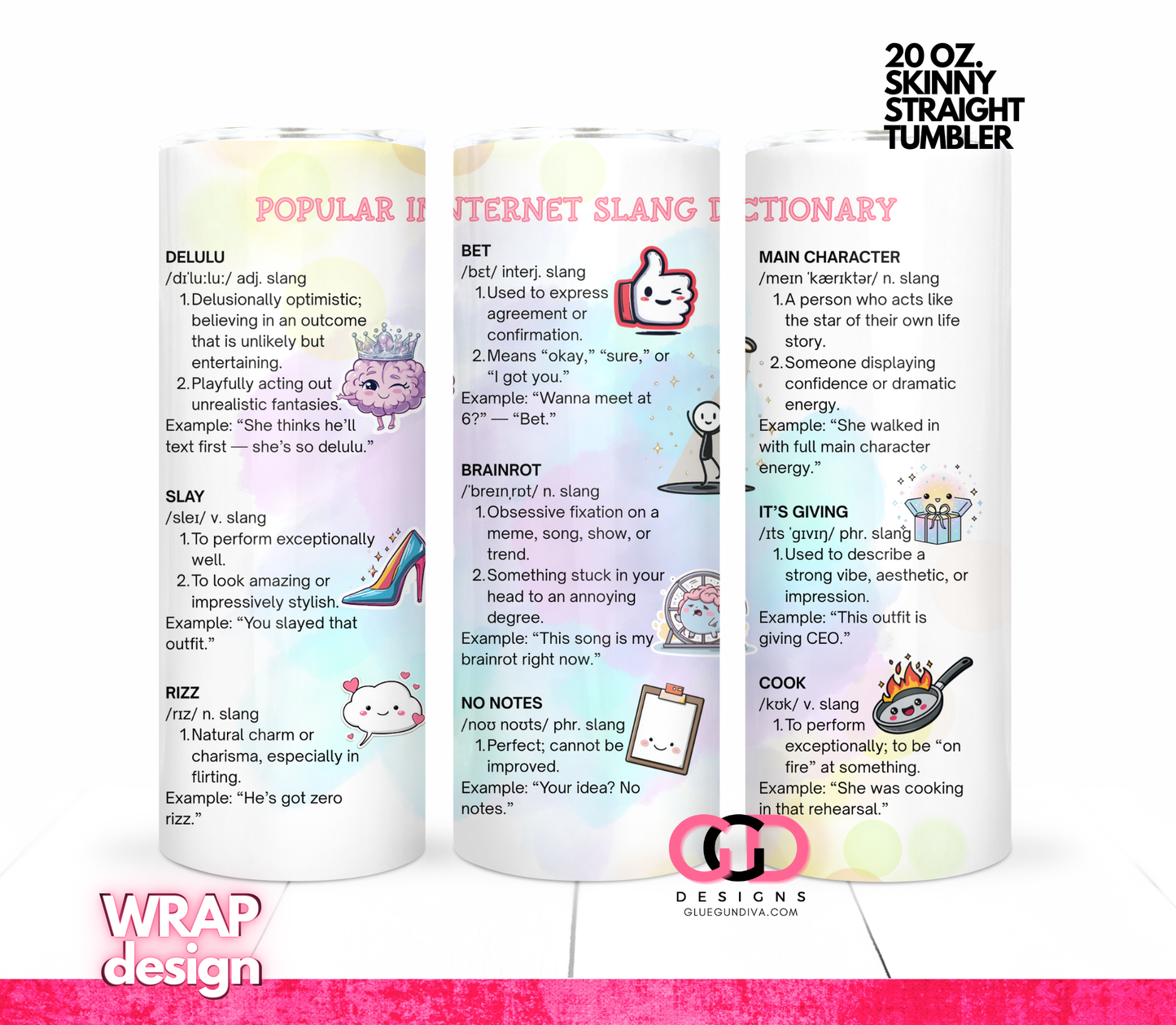 Popular Internet Slang Dictionary -Digital tumbler wrap for 20 oz skinny straight tumbler