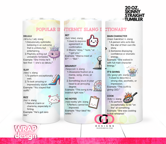 Popular Internet Slang Dictionary -Digital tumbler wrap for 20 oz skinny straight tumbler