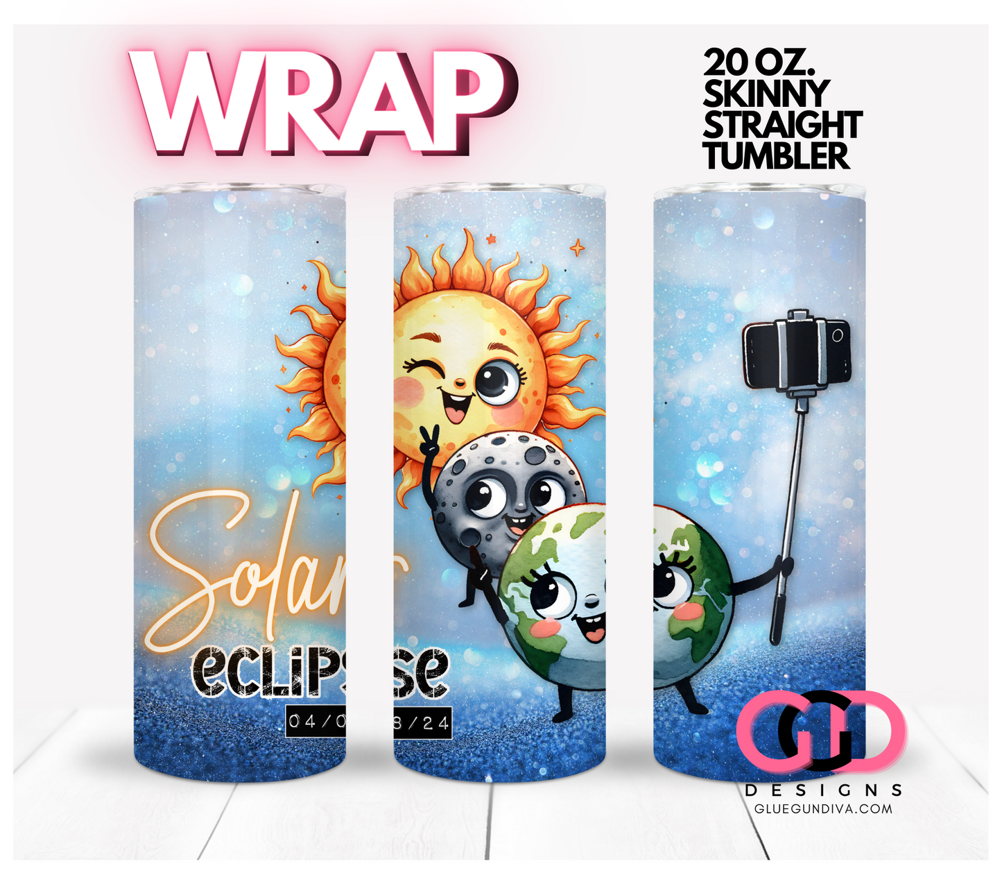 Solar Eclipse-  Digital tumbler wrap for 20 oz skinny straight tumbler