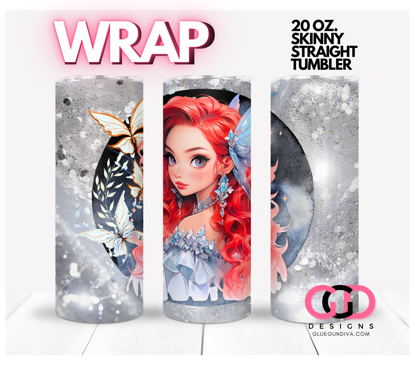 Winter Fairy Red Hair-   Digital tumbler wrap for 20 oz skinny straight tumbler