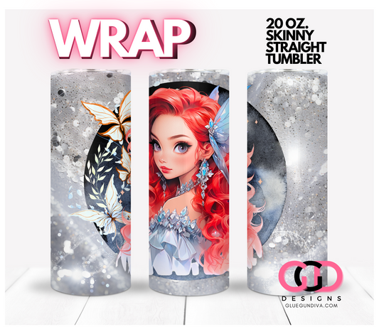 Winter Fairy Red Hair-   Digital tumbler wrap for 20 oz skinny straight tumbler