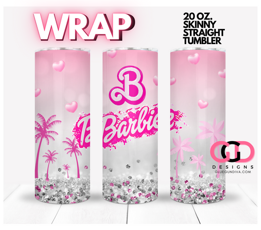 Barbie Name Palm Trees-   Digital tumbler wrap for 20 oz skinny straight tumbler