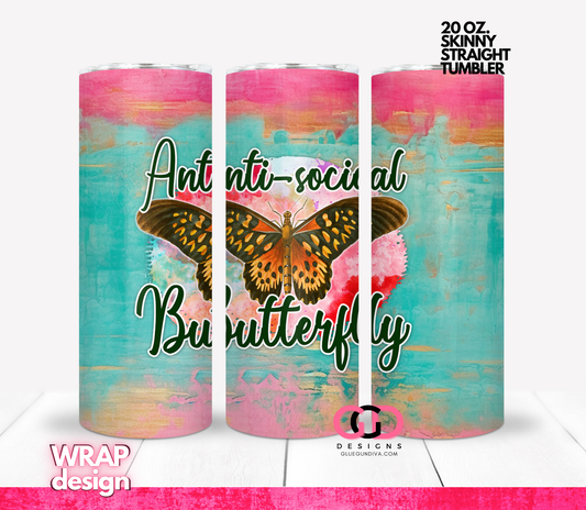 Anti Social Butterfly Hot Pink Teal -   Digital tumbler wrap for 20 oz skinny straight tumbler
