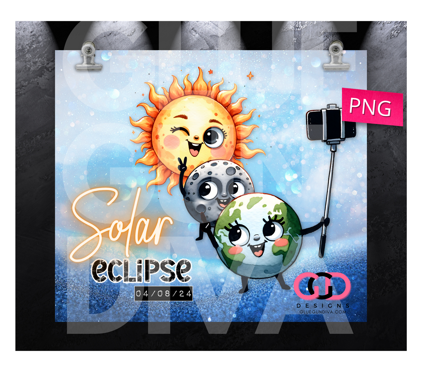 Solar Eclipse-  Digital tumbler wrap for 20 oz skinny straight tumbler