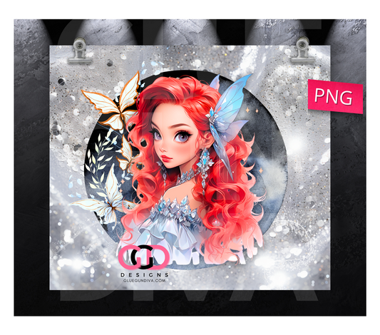 Winter Fairy Red Hair-   Digital tumbler wrap for 20 oz skinny straight tumbler