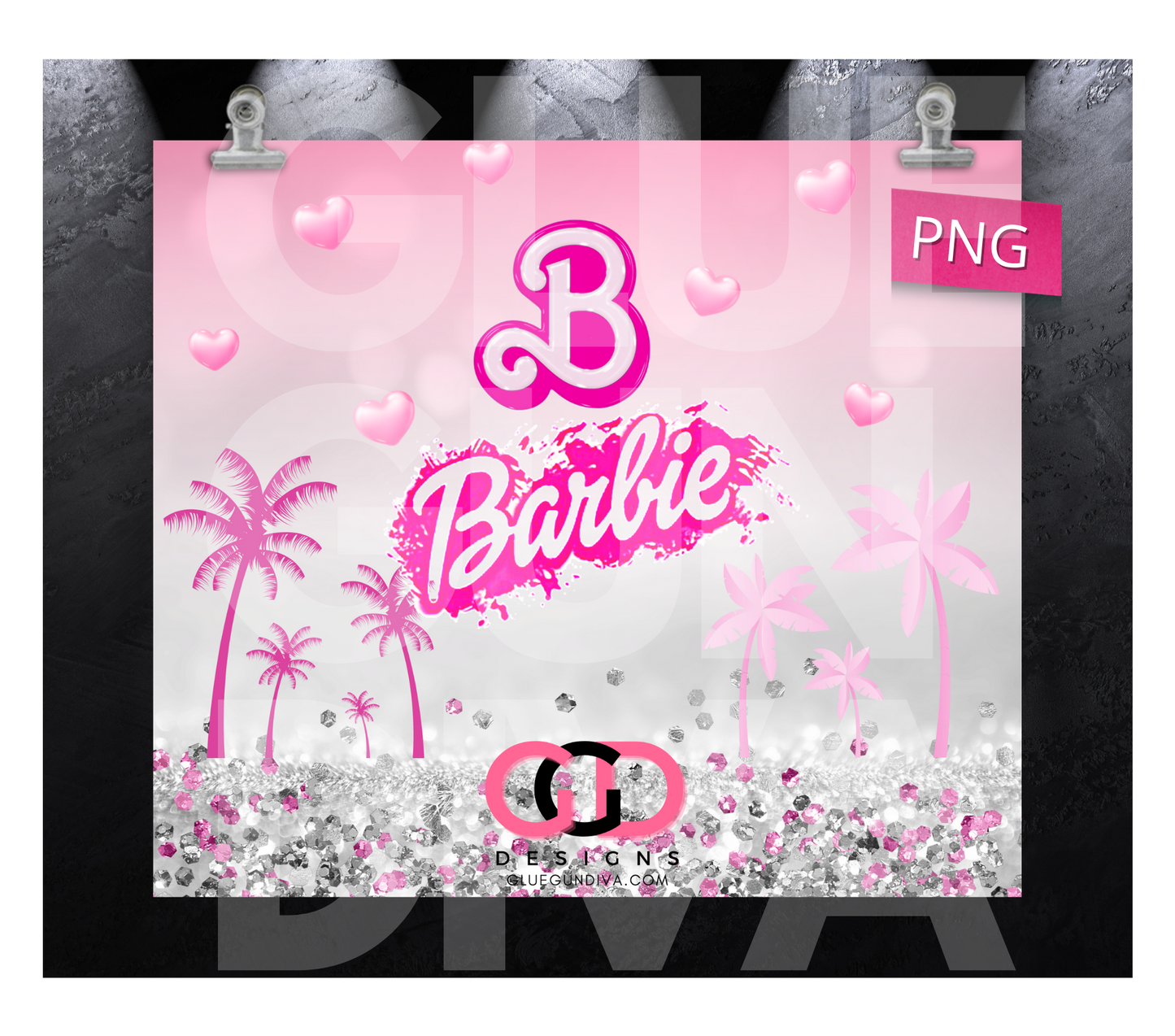 Barbie Name Palm Trees-   Digital tumbler wrap for 20 oz skinny straight tumbler