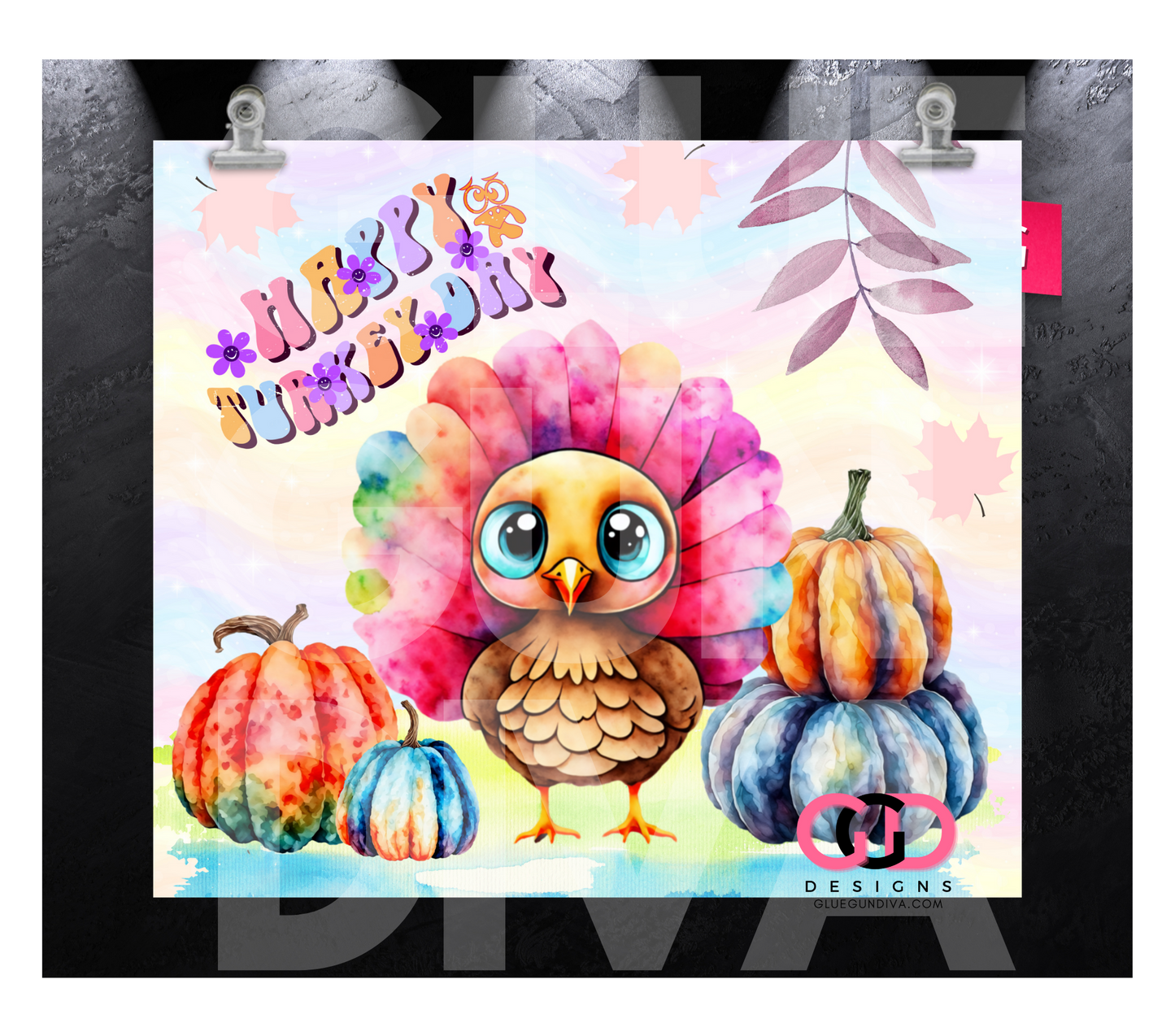 Happy Turkey Day Pastels-   Digital tumbler wrap for 20 oz skinny straight tumbler