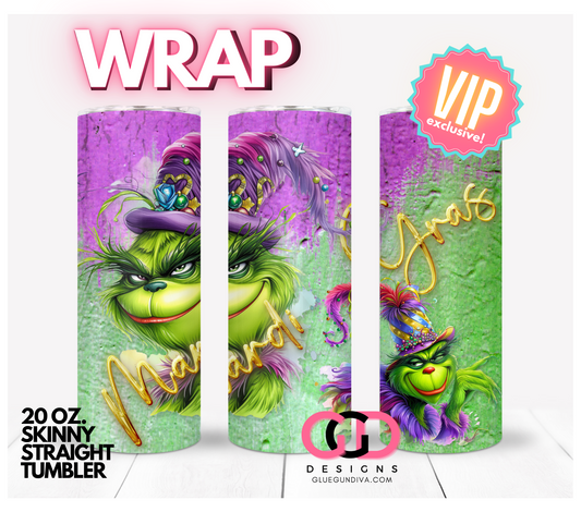 Green Monster Mardi Gras-   Digital tumbler wrap for 20 oz skinny straight tumbler
