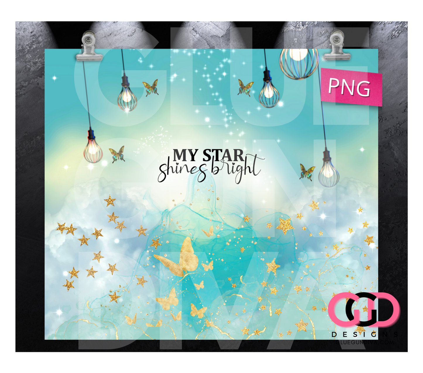 My Star Shines Bright- Digital tumbler wrap for 20 oz skinny straight tumbler