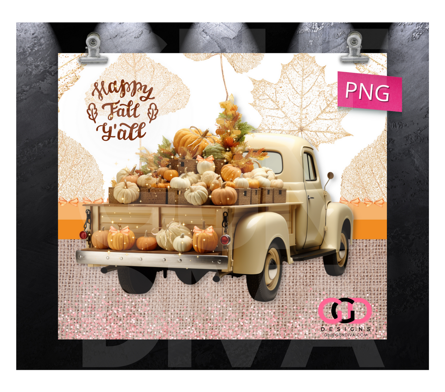 Happy Fall Y'all Vintage Truck-   Digital tumbler wrap for 20 oz skinny straight tumbler