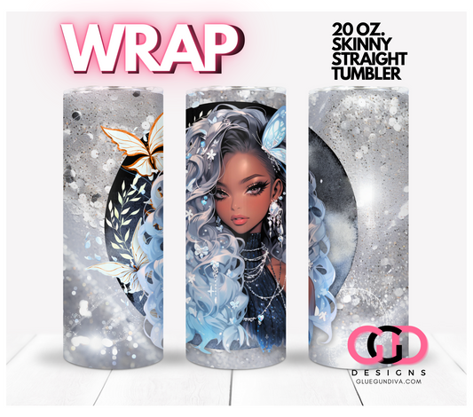 Winter Fairy Black Hair-   Digital tumbler wrap for 20 oz skinny straight tumbler