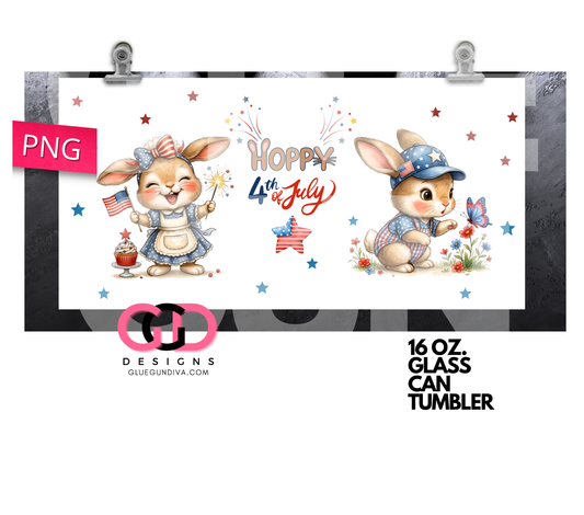 Hoppy 4th of July -   Digital wrap for 16 oz glass can