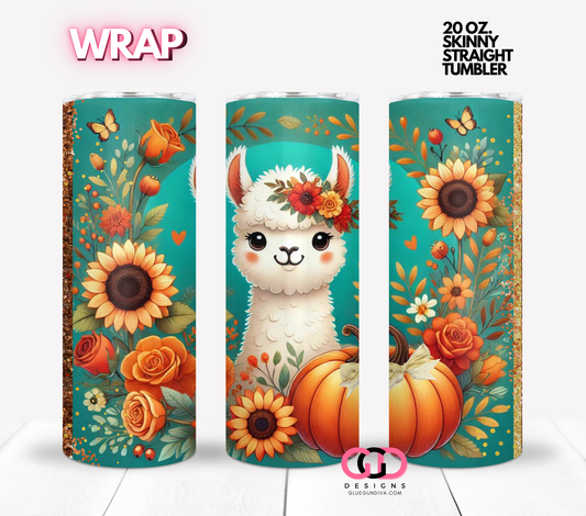 Fall Llama-  Digital tumbler wrap for 20 oz skinny straight tumbler