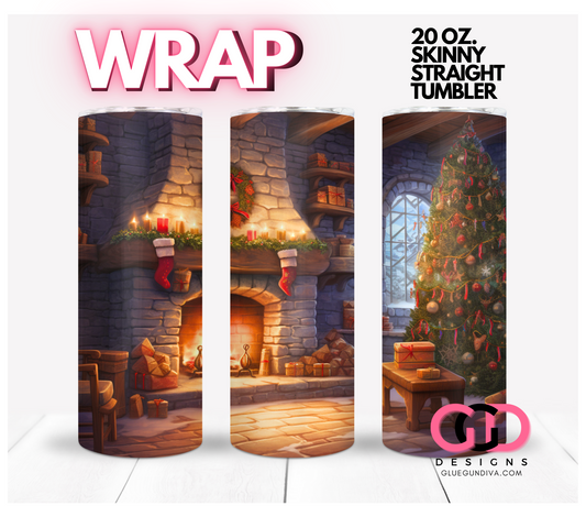 Cozy Christmas Fireplace-   Digital tumbler wrap for 20 oz skinny straight tumbler