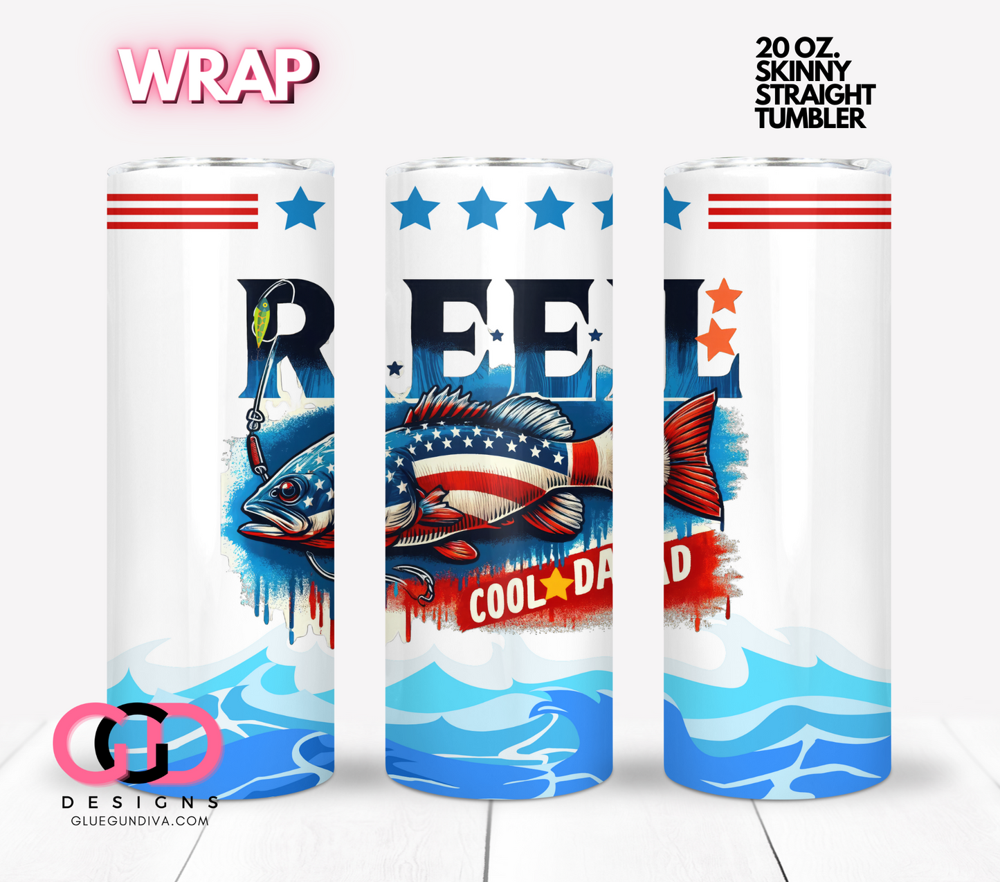 Reel Cool Dad -  Digital tumbler wrap for 20 oz skinny straight tumbler