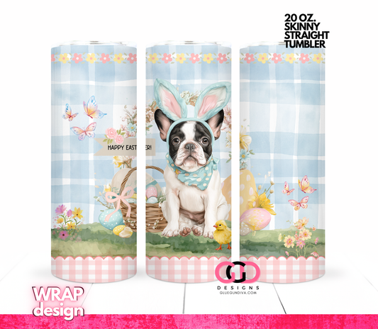 French Bulldog Easter Puppy 2 -  Digital tumbler wrap for 20 oz skinny straight tumbler