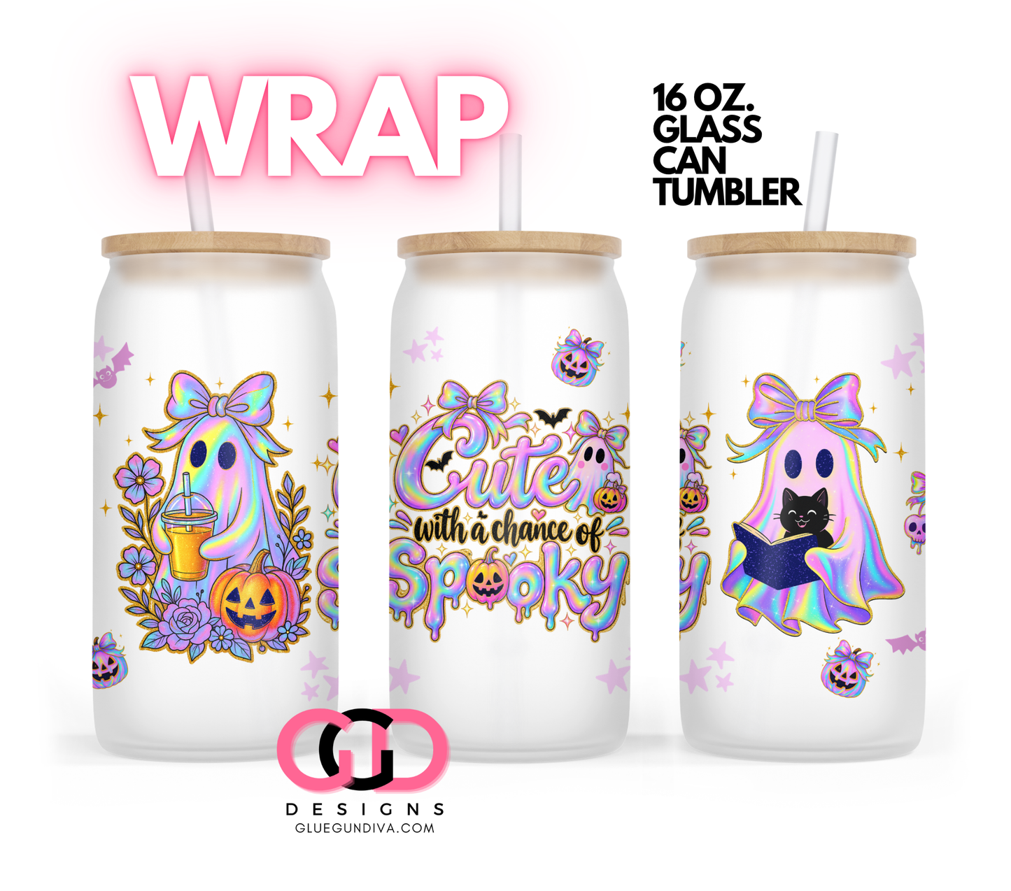 Cute with a chance of Spooky -   Digital wrap for 16 oz glass can