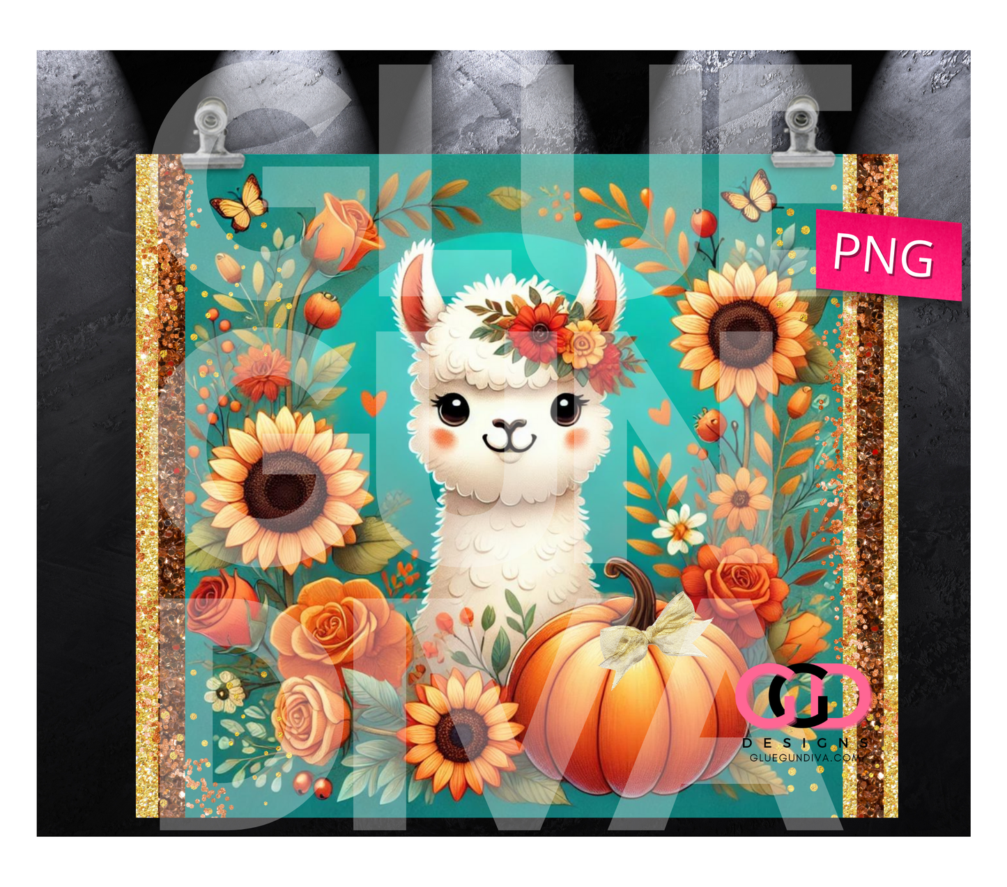 Fall Llama-  Digital tumbler wrap for 20 oz skinny straight tumbler