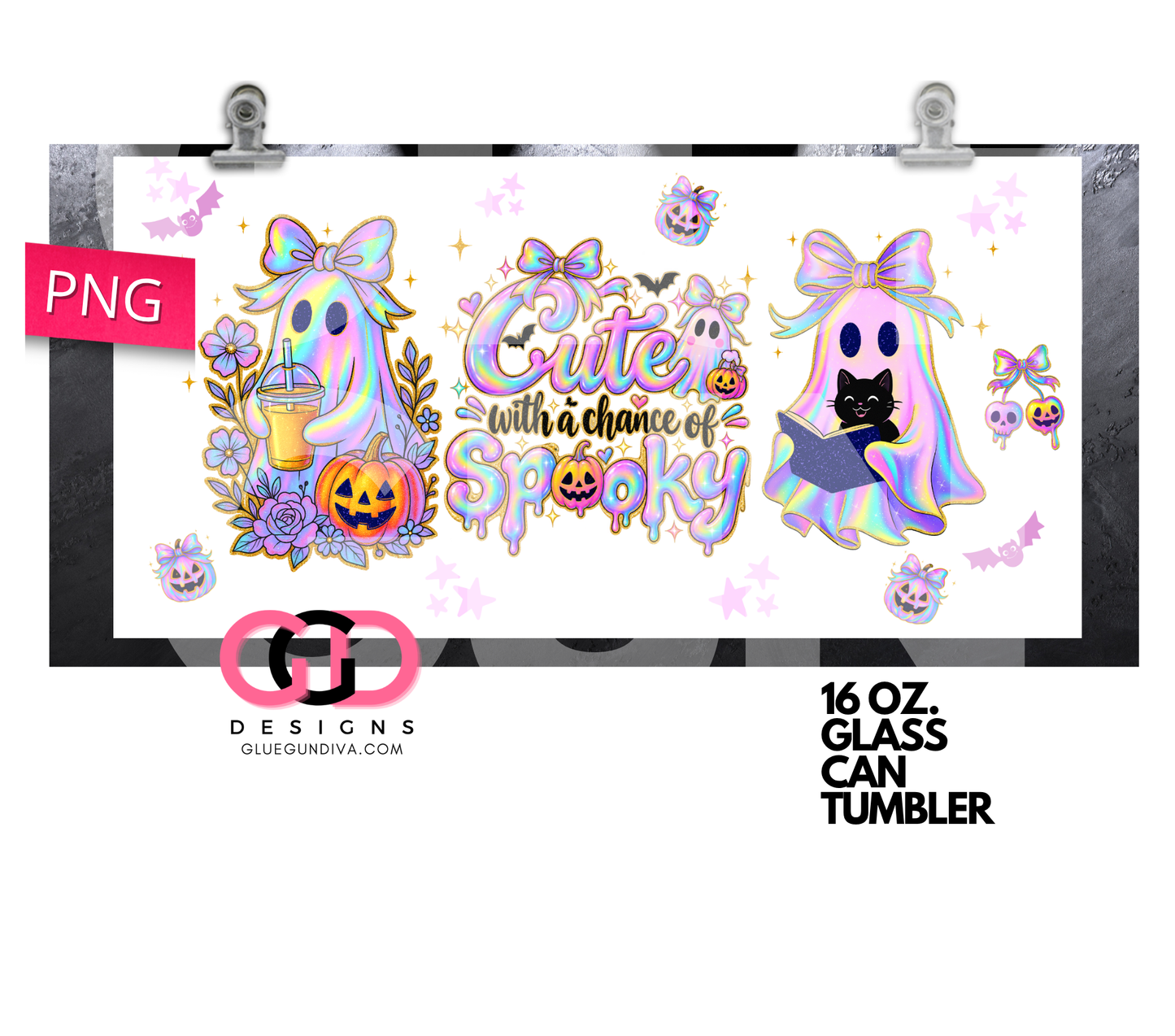 Cute with a chance of Spooky -   Digital wrap for 16 oz glass can
