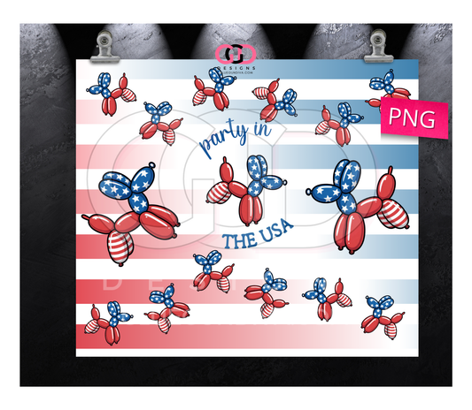 Party in the USA Dog Balloons-  Digital tumbler wrap for 20 oz skinny straight tumbler