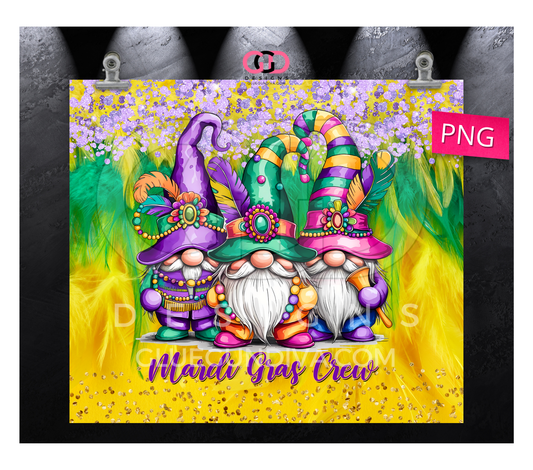 Mardi Gras Crew - Digital tumbler wrap for 20 oz skinny straight tumbler