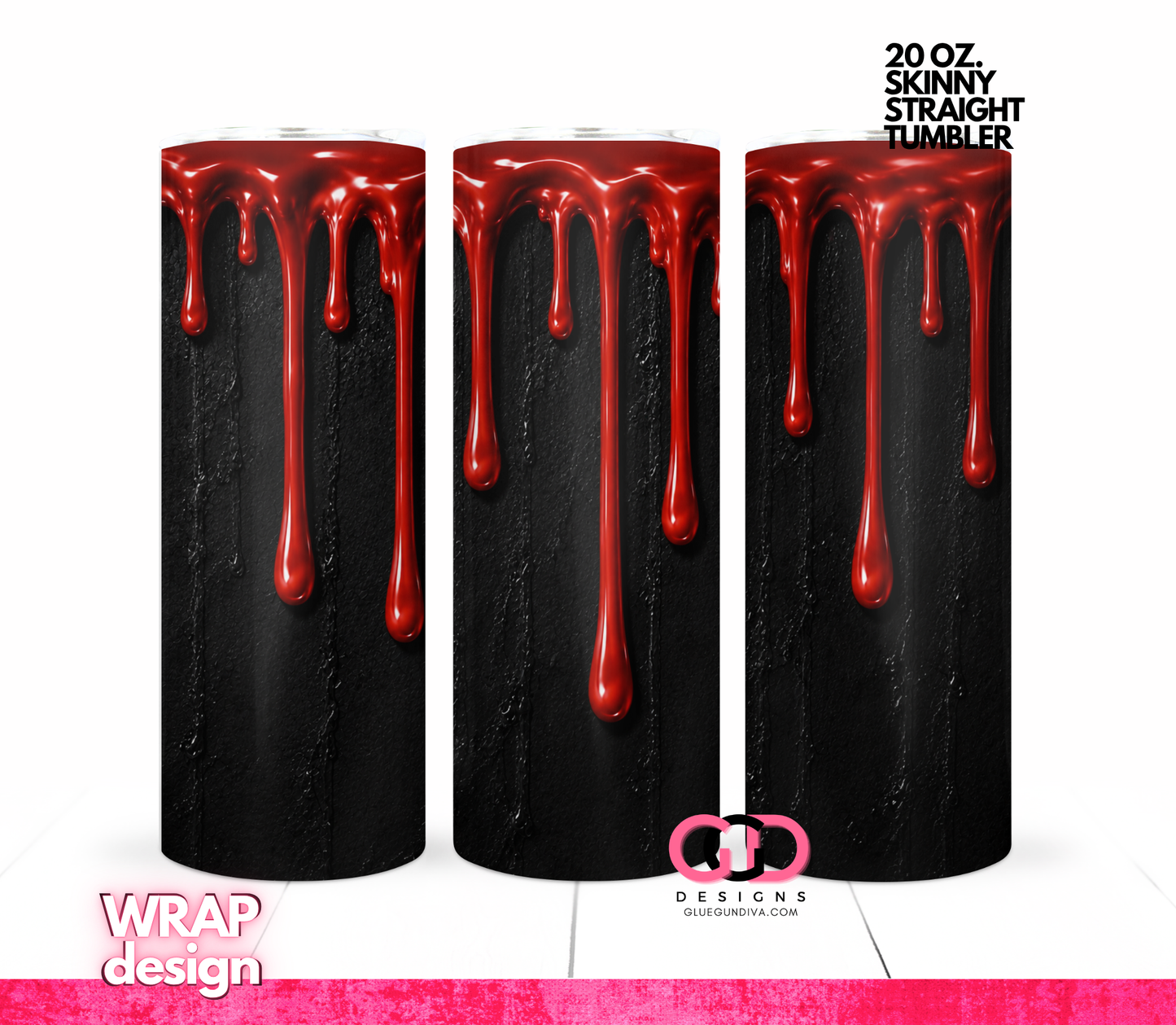 Halloween Wax Drip Candle Red and Black -  Digital tumbler wrap for 20 oz skinny straight tumbler
