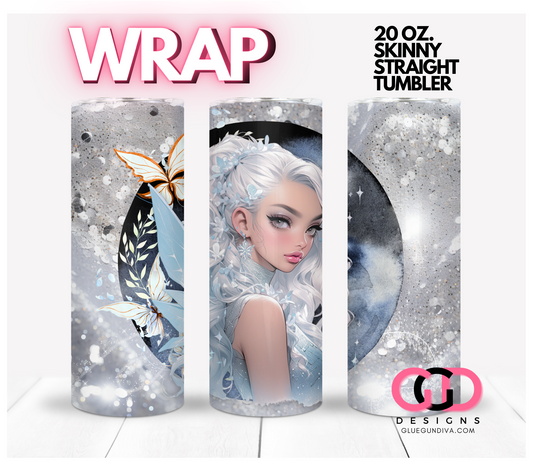 Winter Fairy White Hair-   Digital tumbler wrap for 20 oz skinny straight tumbler