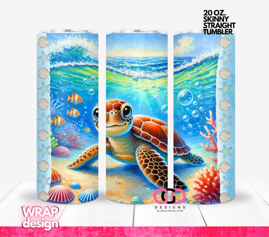 Happy Sea Turtle- Digital tumbler wrap for 20 oz skinny straight tumbler