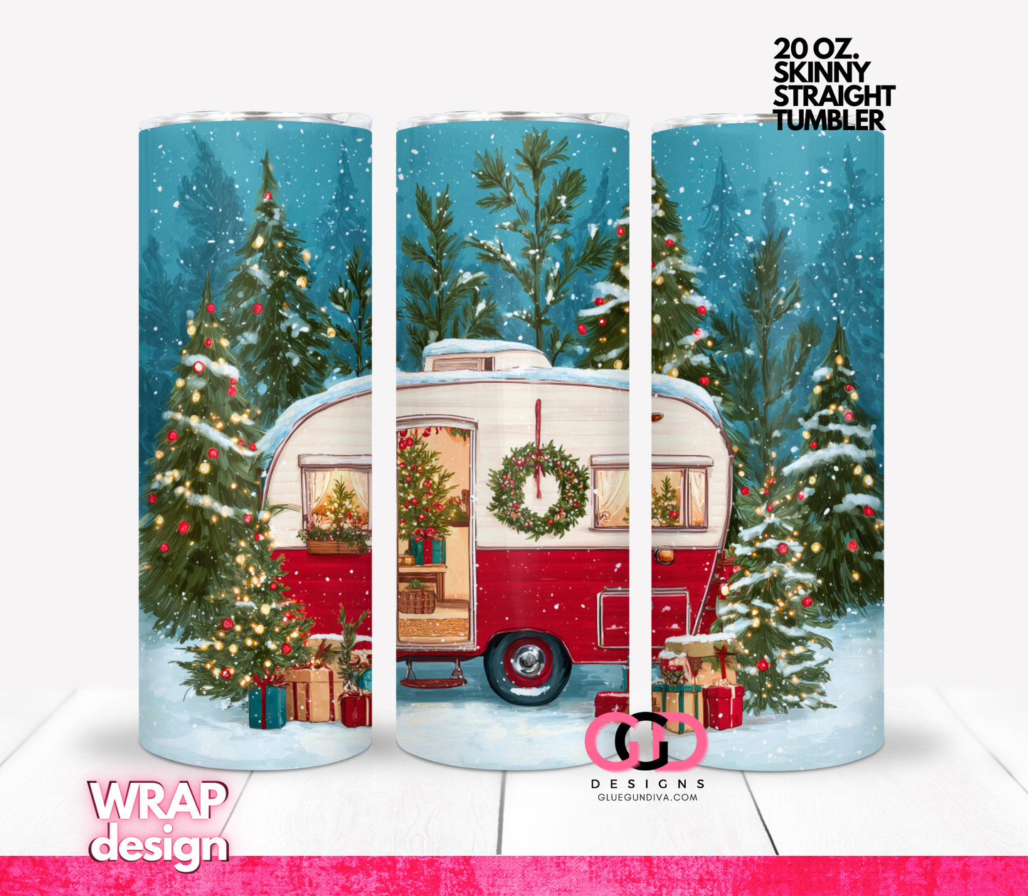 Christmas Camper -  Digital tumbler wrap for 20 oz skinny straight tumbler