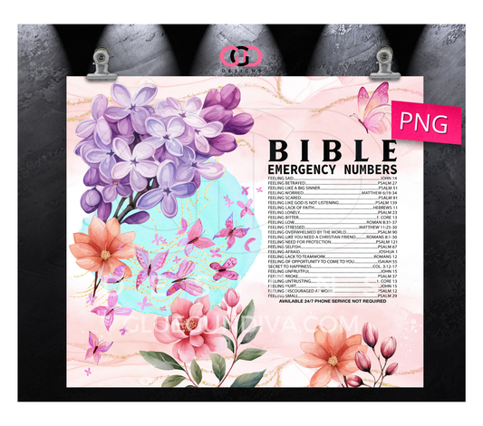 Bible Emergency Numbers Floral-  Digital tumbler wrap for 20 oz skinny straight tumbler