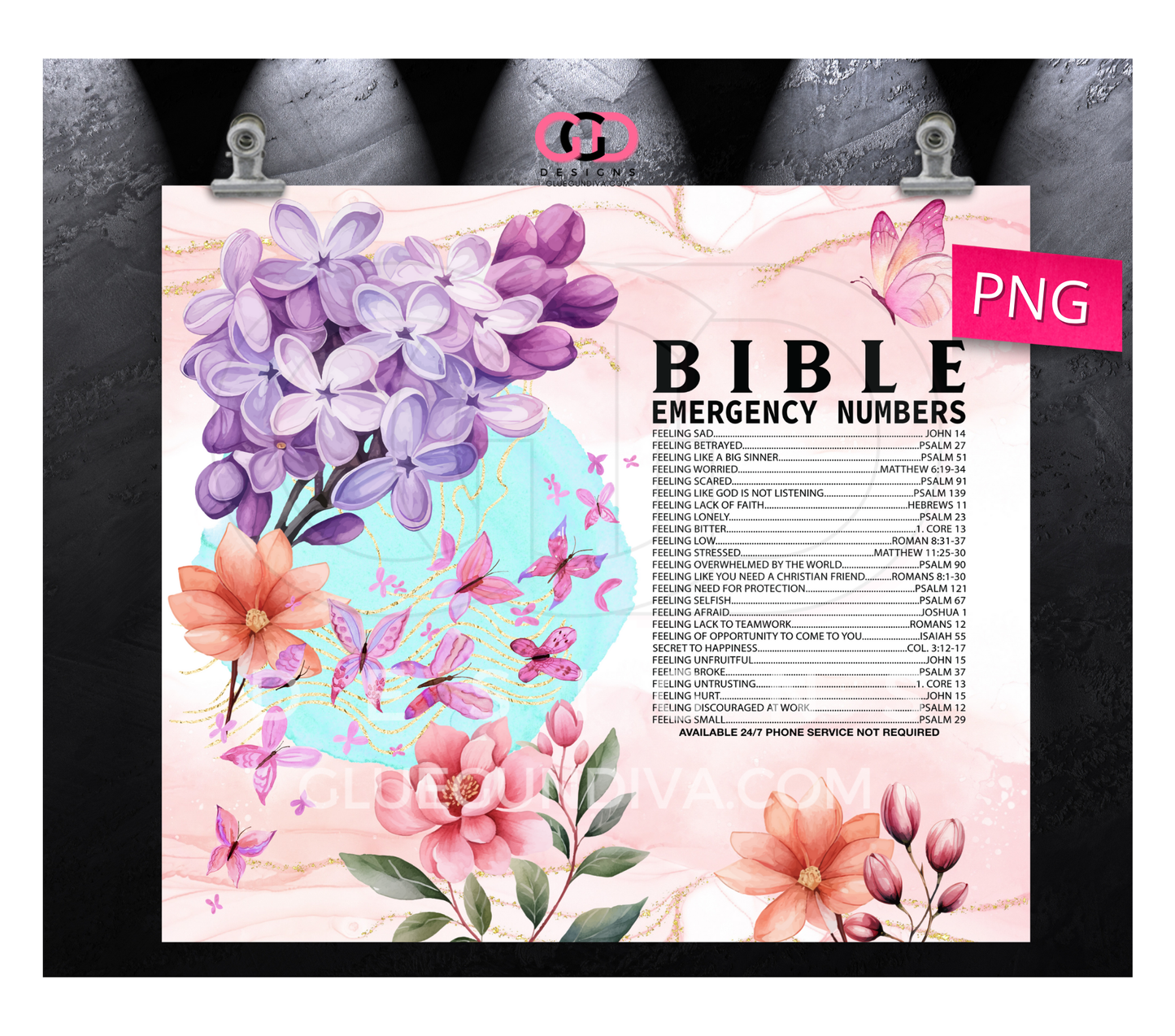 Bible Emergency Numbers Floral - 4 images BUNDLE