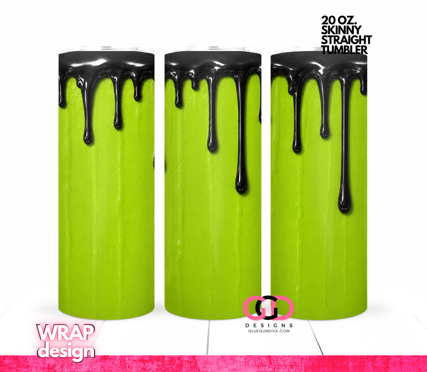 Halloween Wax Drip Candle Black and Green -  Digital tumbler wrap for 20 oz skinny straight tumbler