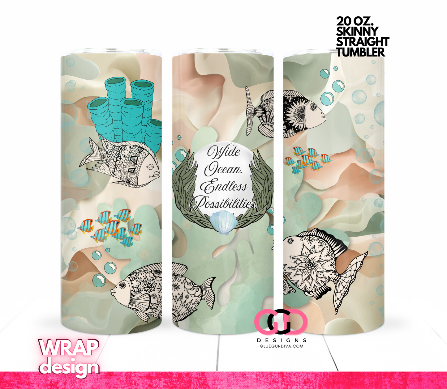 Wide Ocean Endless Possibilities -  Digital tumbler wrap for 20 oz skinny straight tumbler