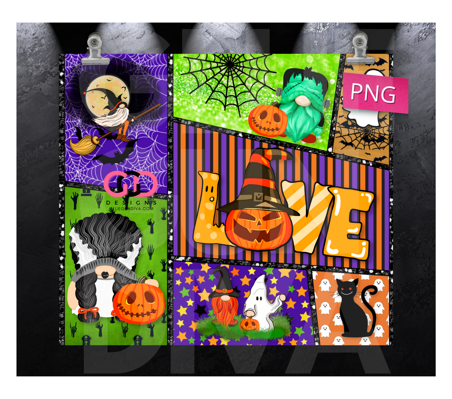 Halloween Gnomes, Geometrical Lines-   Digital tumbler wrap for 20 oz skinny straight tumbler