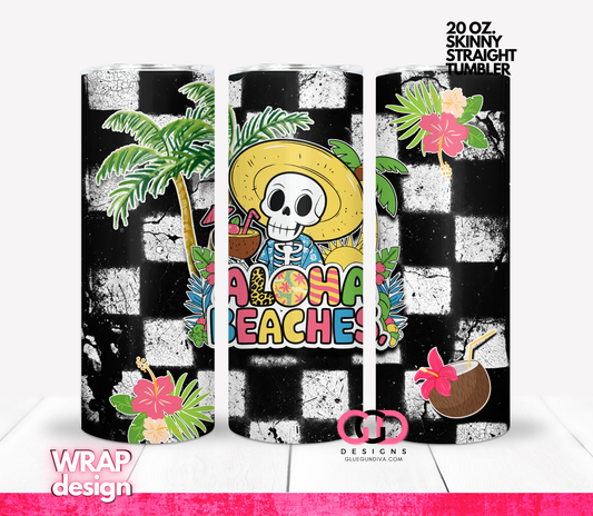 Aloha Beaches Checkered -  Digital tumbler wrap for 20 oz skinny straight tumbler