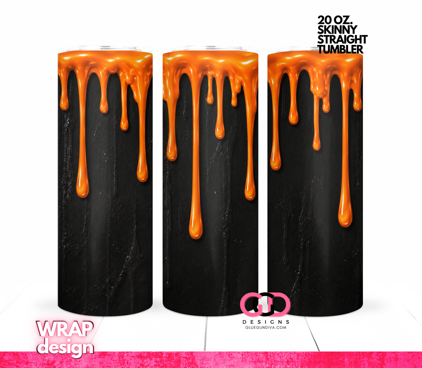 Halloween Wax Drip Candle Orange and Black -  Digital tumbler wrap for 20 oz skinny straight tumbler