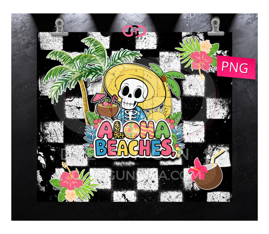 Aloha Beaches Checkered -  Digital tumbler wrap for 20 oz skinny straight tumbler
