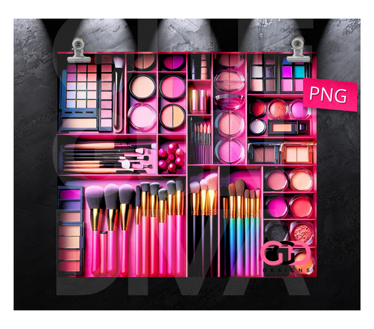 Pink Makeup Drawer-   Digital tumbler wrap for 20 oz skinny straight tumbler