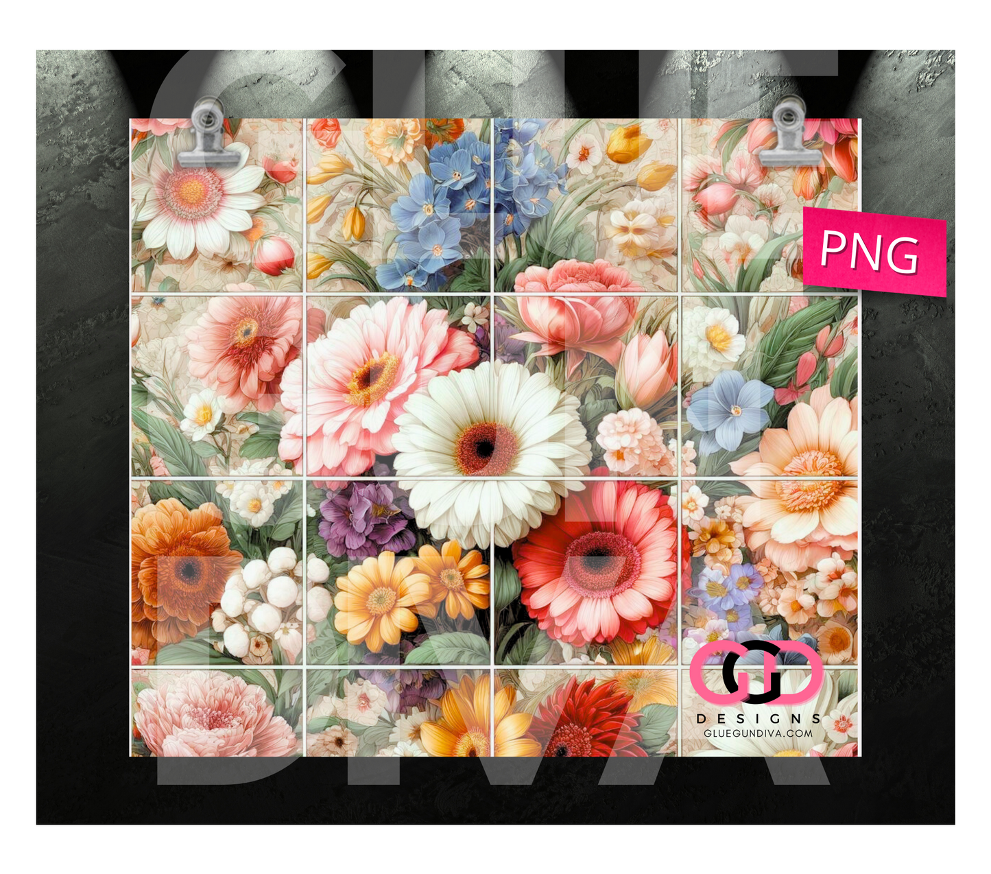 Floral Tiles-   Digital tumbler wrap for 20 oz skinny straight tumbler