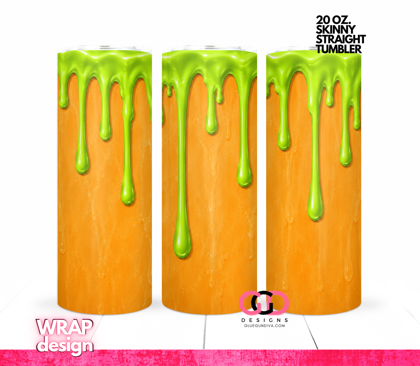 Halloween Wax Drip Candle Green and Orange -  Digital tumbler wrap for 20 oz skinny straight tumbler