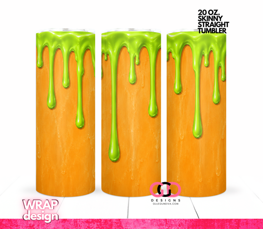 Halloween Wax Drip Candle Green and Orange -  Digital tumbler wrap for 20 oz skinny straight tumbler