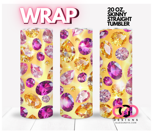 Purple and Yellow Jewels-   Digital tumbler wrap for 20 oz skinny straight tumbler