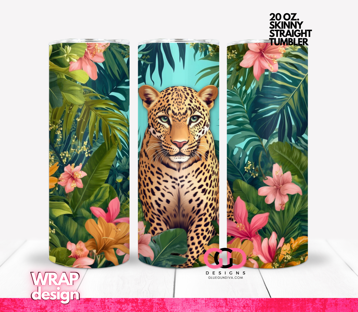 Leopard Jungle-  Digital tumbler wrap for 20 oz skinny straight tumbler