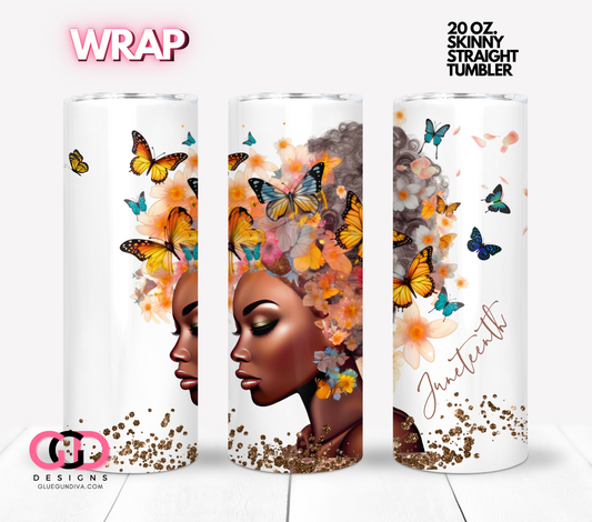 Juneteenth bronze and butterflies -  Digital tumbler wrap for 20 oz skinny straight tumbler