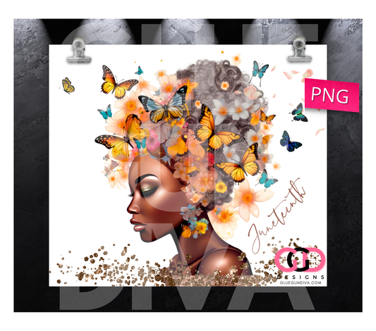 Juneteenth bronze and butterflies -  Digital tumbler wrap for 20 oz skinny straight tumbler